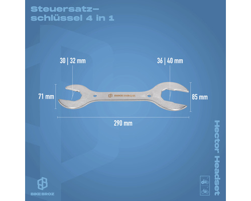 Steuersatzschlüssel 4 in 1 mit den Größen 30, 32, 36 und 40 Millimeter