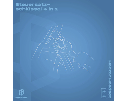 Darstellung eines Steuersatzschlüssels 4 in 1 bei der Anwendung an einem Fahrrad.