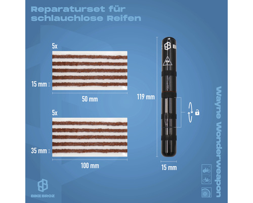 Reparaturset für schlauchlose Reifen mit Flicken und Werkzeug