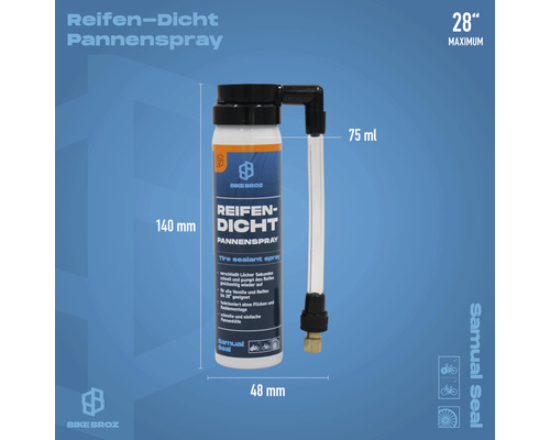 Reifen Dicht Pannenspray für Fahrräder mit einer maximalen Reifengröße von 28 Zoll.