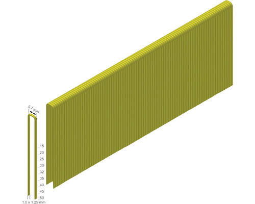 Magazinierte Klammern mit den Maßen 5,7 mm x 1,0 mm x 1,25 mm