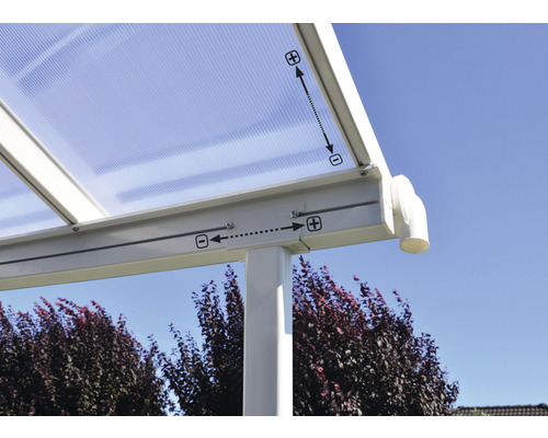 Detailansicht einer Terrassenüberdachung mit Befestigungselementen