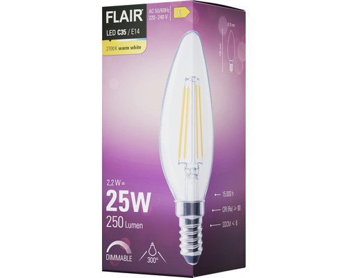 FLAIR LED Lampe C35 E14, 2,2 Watt, 250 Lumen