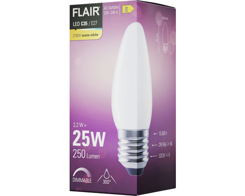 FLAIR LED Lampe C35 E27, 2,2 W, 250 Lumen, dimmbar