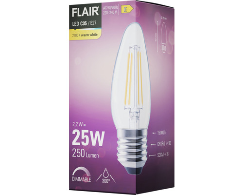 FLAIR LED Lampe C35/E27, 25 Watt, warmweiß