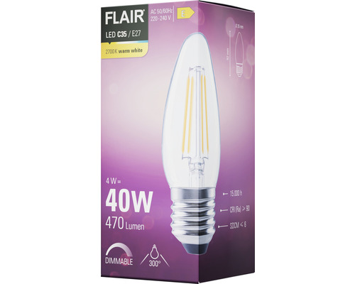 FLAIR LED Lampe C35 E27 4 Watt, Produktverpackung