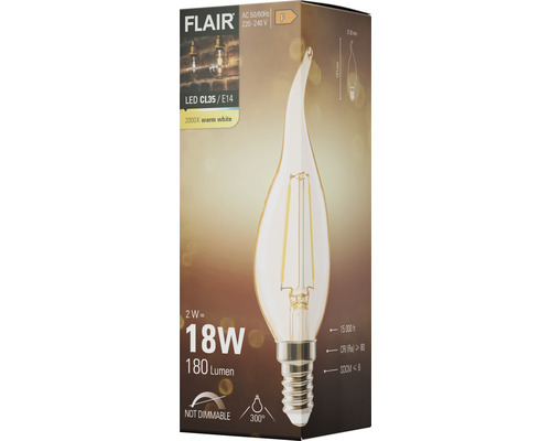 FLAIR LED Leuchtmittel CL35 E14, 2000K warmweiß, nicht dimmbar