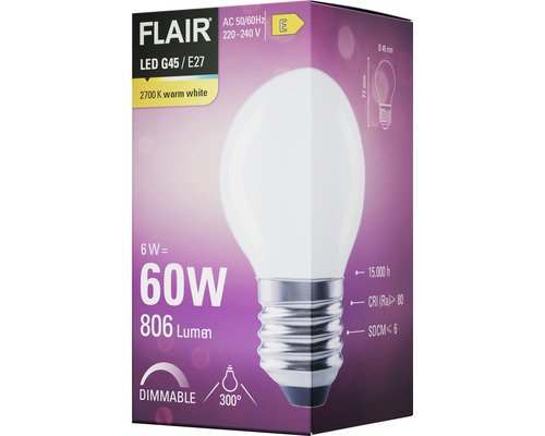 Flair LED Lampe G45 E27 6 Watt entspricht 60 Watt dimmbar