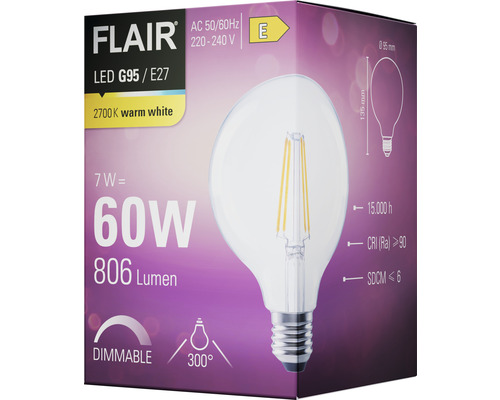 FLAIR LED Globelampe lm K 806 dimmbar G95 HORNBACH | E27/7W(60W) 2700