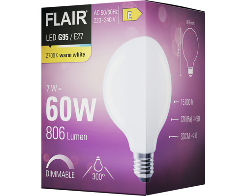 Verpackung einer dimmbaren Flair LED Lampe G95 E27