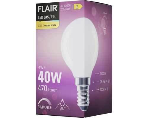 Flair LED Lampe G45 E14, warmweiß, dimmbar, 4 Watt entspricht 40 Watt