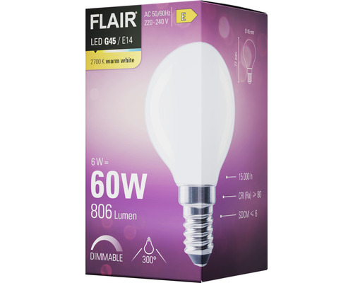 FLAIR LED Lampe G45 E14, warmweiß, dimmbar