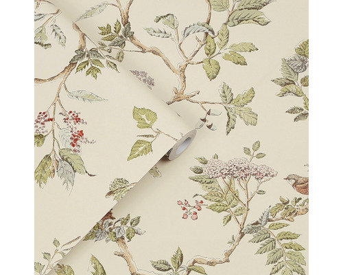 Tapetenrolle mit Baum-, Blatt- und Vogelmuster