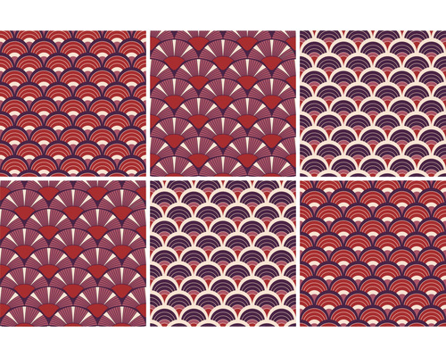 Klebefolie Fliesen Venilia Obolus rot 15x15 cm 6 Stk. Sechs verschiedene geometrische Muster mit sich wiederholenden Kreisbögen