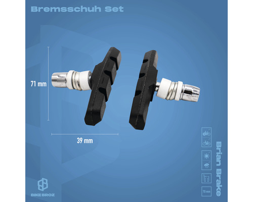 Bremsbeläge Set für Fahrräder, 71 mm Länge und 39 mm Breite