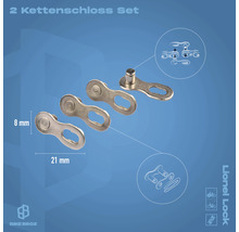 Zwei Kettenschlösser Set mit den Maßen 8 mm und 21 mm.