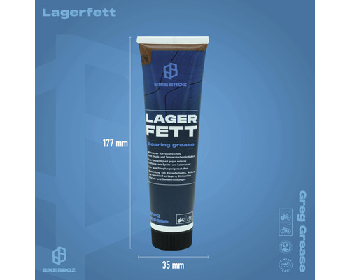 Tube Lagerfett von Bike Broz mit den Maßen 177 mm Länge und 35 mm Breite