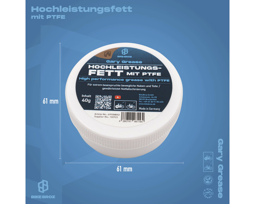 Bike Broz Hochleistungsfett mit PTFE, 40 Gramm, Abmessung 61 mm