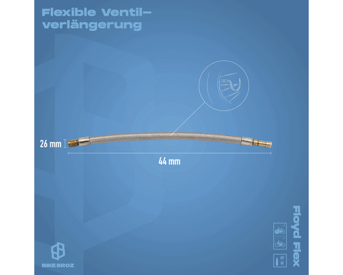 Flexible Ventilverlängerung für Fahrräder, 44 mm lang
