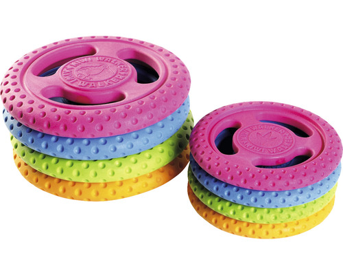 Mehrfarbige Hundespielzeug Frisbees aus Gummi im Stapel