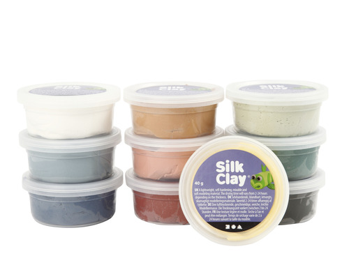 Verschiedenfarbige Silk Clay Modelliermasse in Kunststoffbehältern