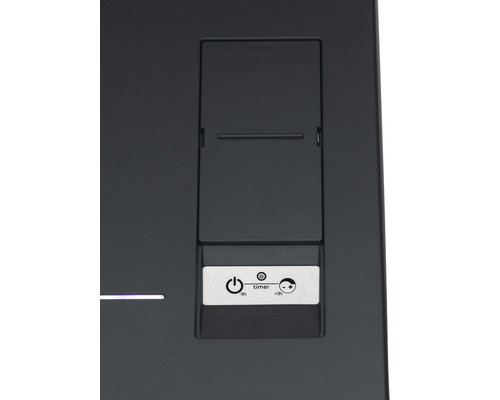 Detailansicht einer Dunstabzugshaube mit Bedienelementen für Timer und Leistungsstufen