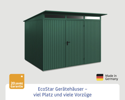 EcoStar Gerätehaus aus Metall mit Doppeltür und Garantie