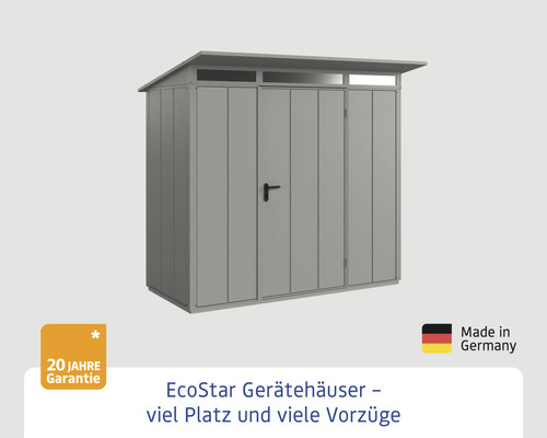 EcoStar Geräteschuppen aus Metall mit zwei Türen und zwanzig Jahre Garantie