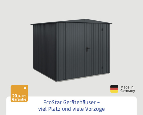 Metall Gerätehaus mit Doppeltür und 20 Jahre Garantie