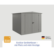 EcoStar Gerätehaus aus Metall mit 20 Jahre Garantie und Made in Germany Siegel