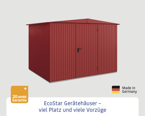 EcoStar Gerätehaus mit 20 Jahre Garantie und Made in Germany Siegel