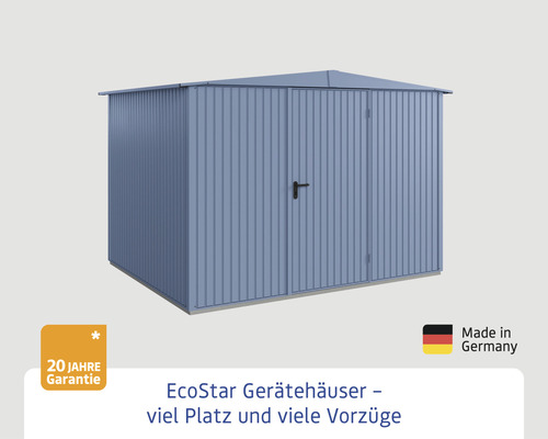 Gerätehaus aus Metall mit Doppeltür und 20 Jahre Garantie
