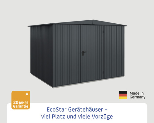 EcoStar Gerätehaus mit 20 Jahre Garantie und Made in Germany Siegel