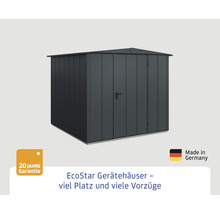 EcoStar Gerätehaus aus Metall mit 20 Jahre Garantie und Herkunftsbezeichnung Made in Germany