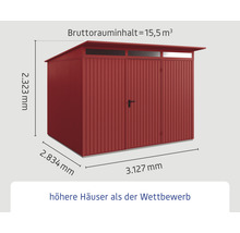 Gartenhaus Hörmann EcoStar Trend-P Typ 3 RAL3004 Einzeltür 312,7 x 283,4 cm rot