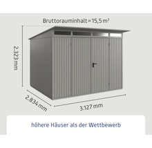 Gartenhaus Hörmann EcoStar Trend-P Typ 3 RAL9007 Doppeltür 312,7 x 283,4 cm grau