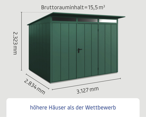 Abbildung eines Gerätehauses mit Maßangaben