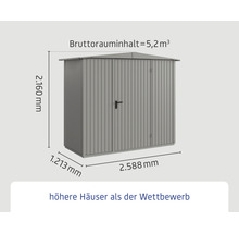 Abbildung eines Gerätehauses mit Maßangaben