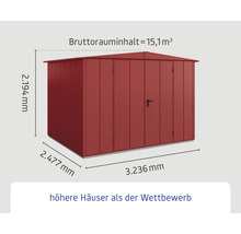 Gartenhaus Hörmann EcoStar Elegant-S Typ 3 RAL3004 Doppeltür 323,6 x 247,7 cm rot