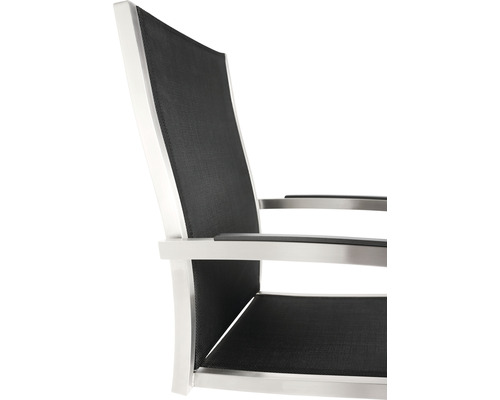Gartenstuhl mit Armlehnen aus Metall und Textilbespannung