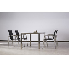 Esstisch mit vier Stühlen für den Außenbereich mit Metallrahmen und Textilbespannung