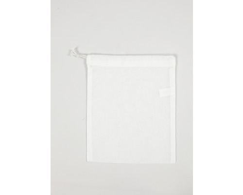 Weißer Stoffbeutel mit Kordelzug