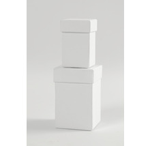 Zwei weiße quadratische Boxen mit Deckel