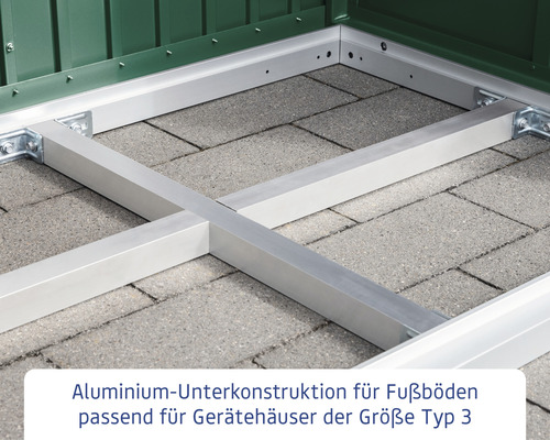 Aluminium Unterkonstruktion für Gartenhaus Größe Typ 3 auf Pflastersteinen