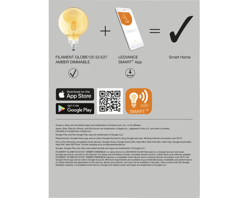 Filament Globelampe 125 53 E27 Amber dimmbar plus LEDVANCE SMART+ App gleich Smart Home