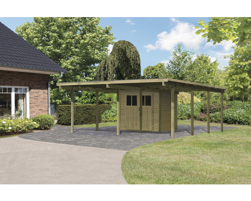 Doppelcarport Karibu Eco 2 mit integriertem Abstellraum 3,7 m² 527 x 576 cm kesseldruckimprägniert