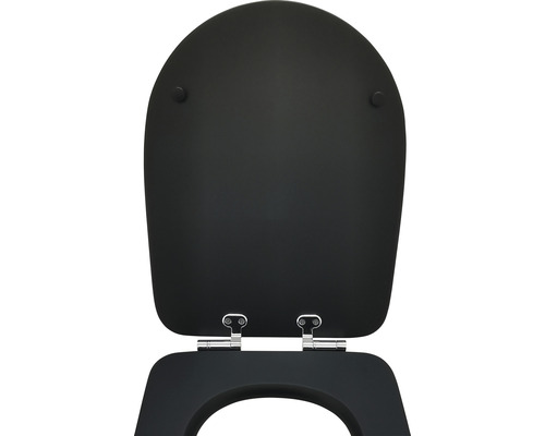 Toilettensitz aus Holz mit Chrombeschlägen