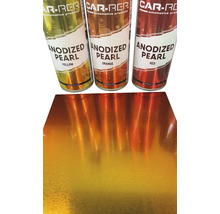 Drei Dosen Car-Rep Anodized Pearl Lack in Gelb, Orange und Rot.