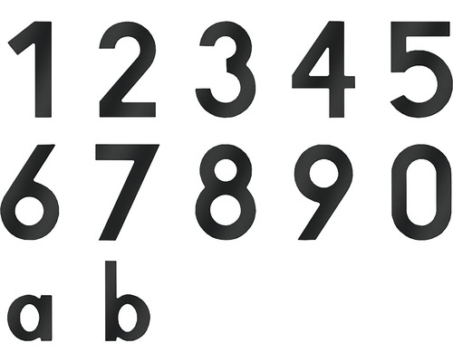 Hausnummern und Buchstaben von null bis neun sowie a und b