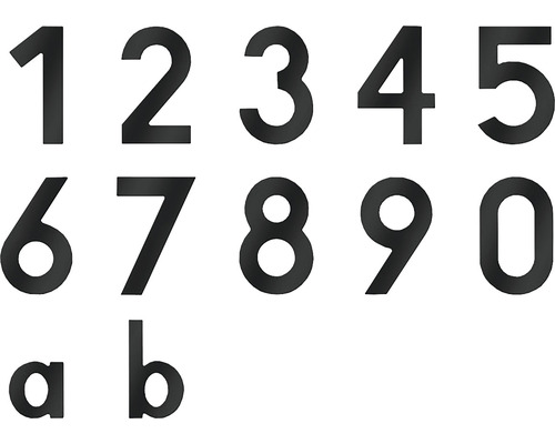 Hausnummern von 0 bis 9 und Buchstaben a, b